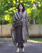Brown Cotton Embroidered Kurti Pant Set with Printed Dupatta for Women | 3 Piece Ethnic Suit