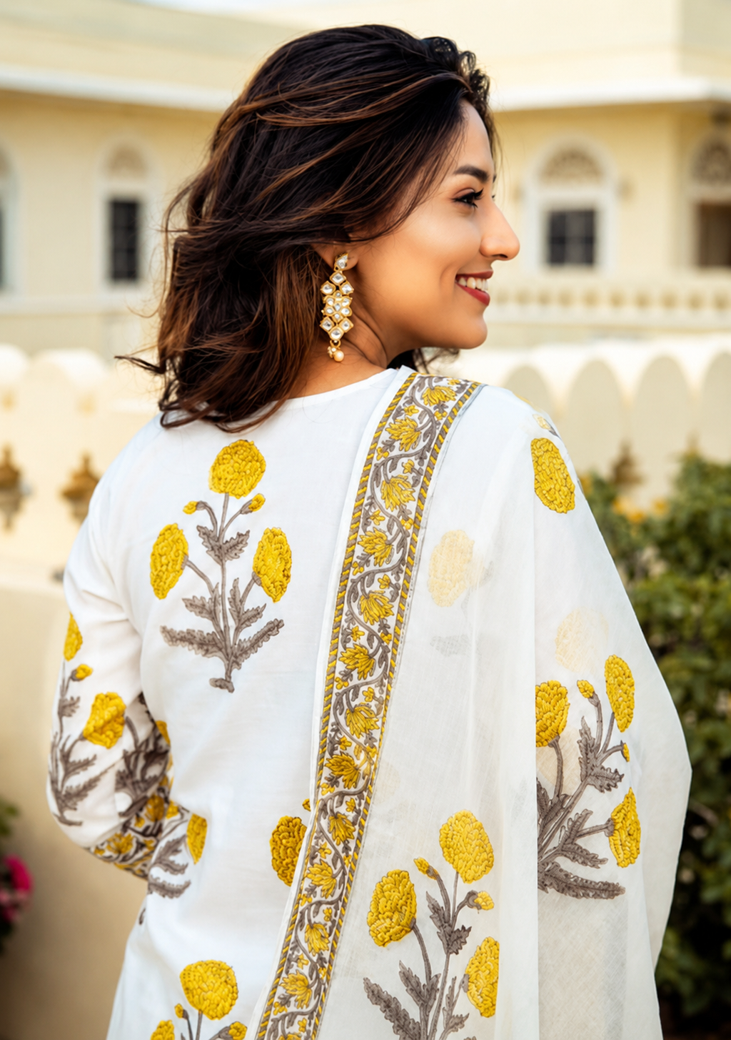 Vibrant Sunflower Yellow Hand-Block Print Cotton Sharara Set