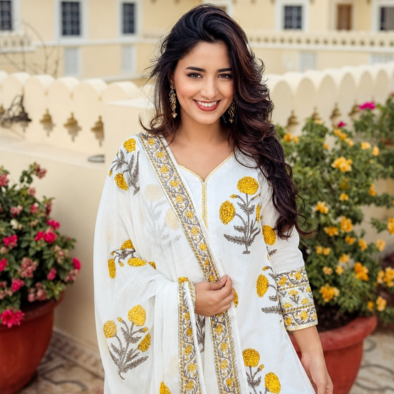 Vibrant Sunflower Yellow Hand-Block Print Cotton Sharara Set