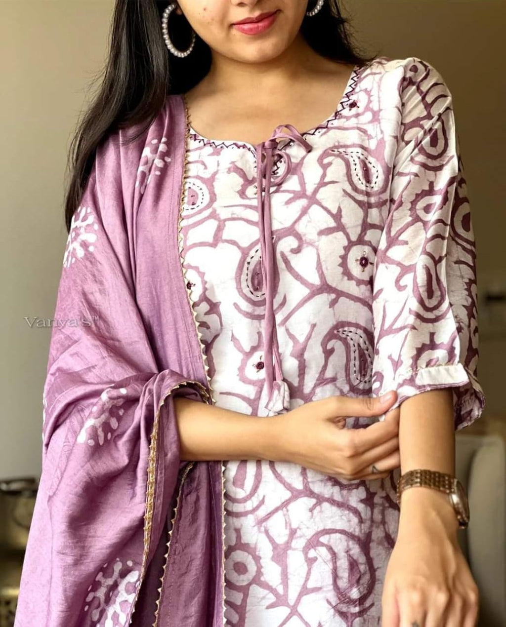 Purple Printed Rayon Kurta Pant Dupatta Set for Women