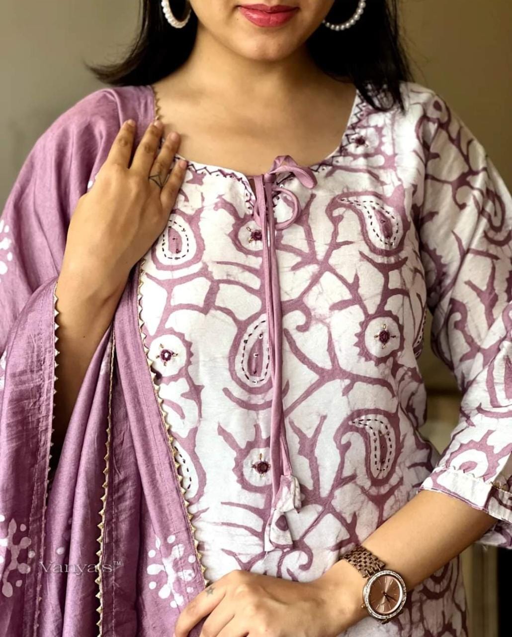 Purple Printed Rayon Kurta Pant Dupatta Set for Women
