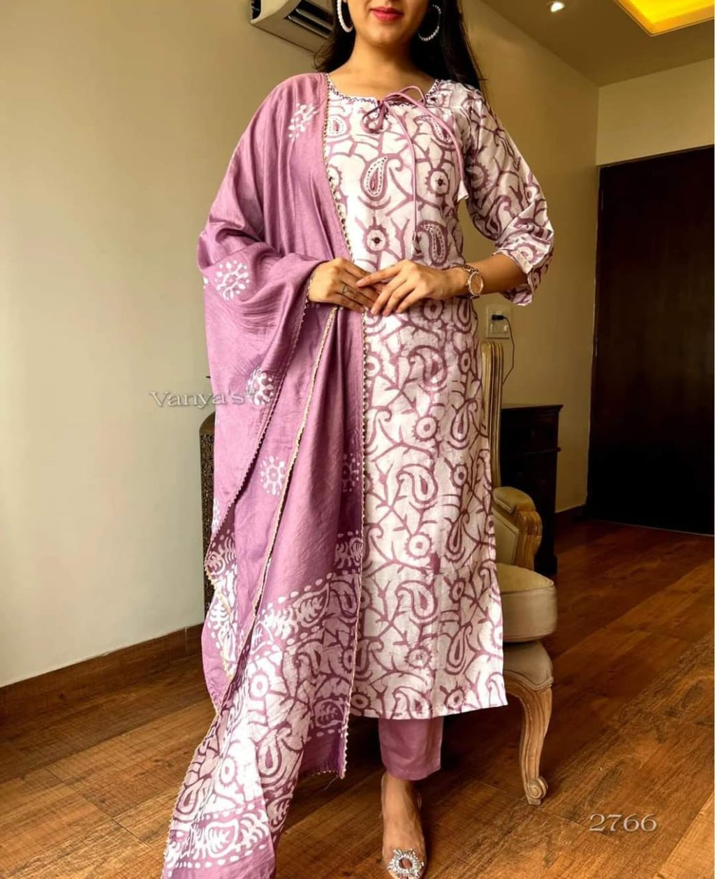 Purple Printed Rayon Kurta Pant Dupatta Set for Women