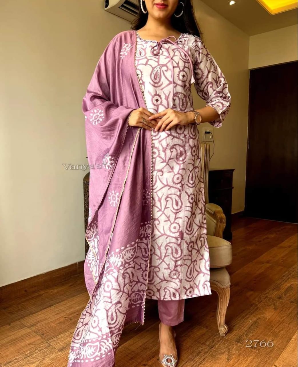 Purple Printed Rayon Kurta Pant Dupatta Set for Women