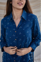 Blue Cotton Shirt Style Kurta Palazzo Co-Ord Set for Women