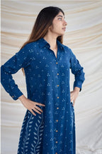 Blue Cotton Shirt Style Kurta Palazzo Co-Ord Set for Women