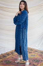 Blue Cotton Shirt Style Kurta Palazzo Co-Ord Set for Women