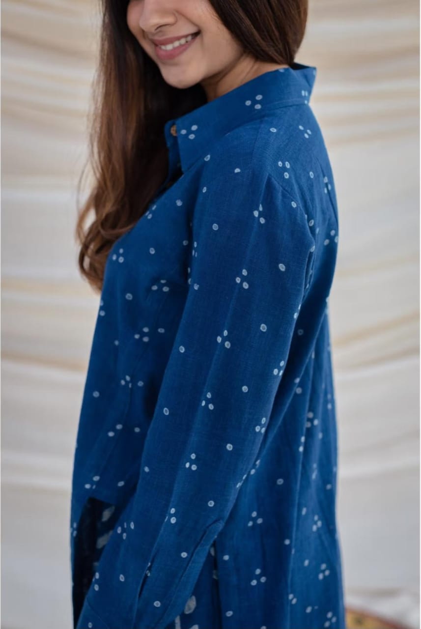 Blue Cotton Shirt Style Kurta Palazzo Co-Ord Set for Women