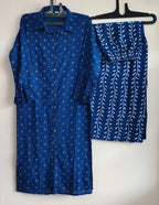 Blue Cotton Shirt Style Kurta Palazzo Co-Ord Set for Women