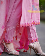 Pink Cotton Embroidered Kurta Pant Dupatta Set for Women