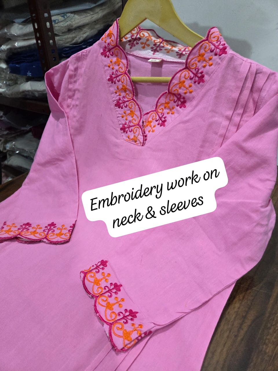 Pink Cotton Embroidered Kurta Pant Dupatta Set for Women