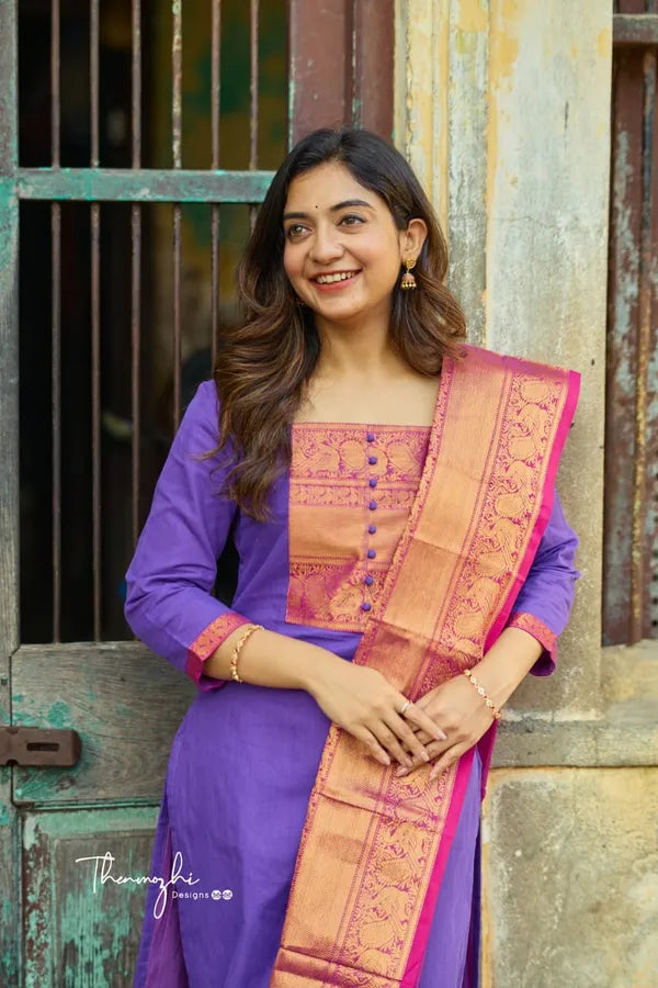 Exquisite Kanchi Cotton Suit Set Purple
