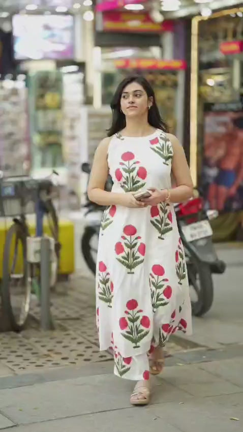 Premium Red Floral Cotton Flex Kurti Palazzo Set