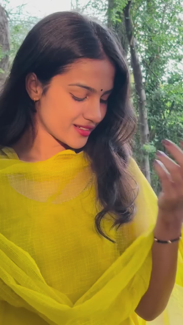 Sunshine Yellow Cotton Kurta Palazzo Set with Dupatta for Women | Elegant Ethnic Wear