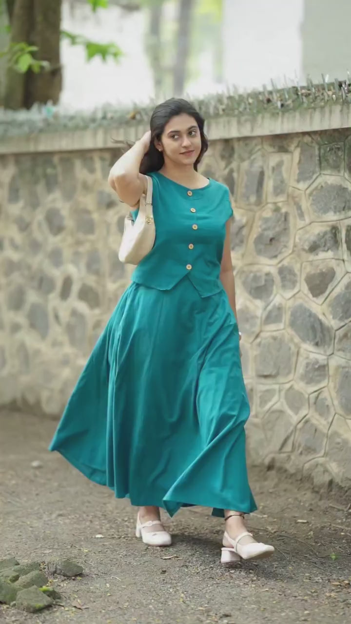 Women’s Teal Blue Sleeveless Co-Ord Set with Flared Palazzo | Summer Wear