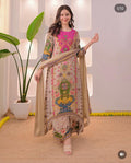 Noori Anarkali Premium Muslin Blend Palazzo Set with Double-Shade Dupatta & Complimentary Pearl Mala