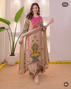 Noori Anarkali Premium Muslin Blend Palazzo Set with Double-Shade Dupatta & Complimentary Pearl Mala