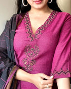 Premium Handloom Khadi Cotton Embroidered Suit Set with Dupatta