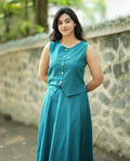 Women’s Teal Blue Sleeveless Co-Ord Set with Flared Palazzo | Summer Wear