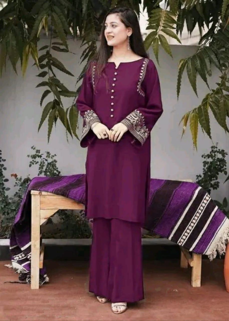 Women’s Purple Embroidered Cotton Kurta Palazzo Set | Elegant Ethnic Wear