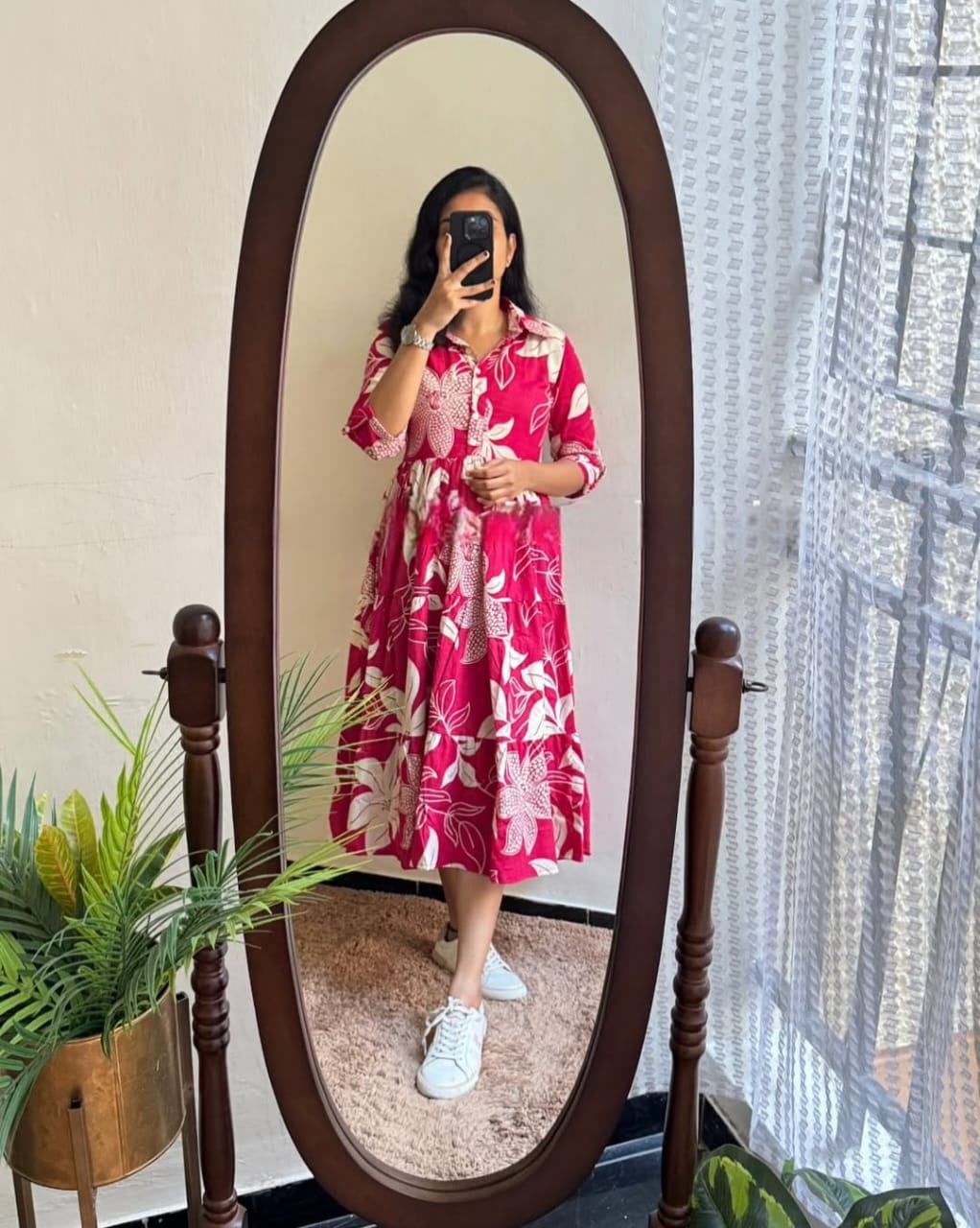 Pink Premium Cotton Midi Dress 🌟