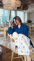 Elegant Navy Blue V-Neck Kurti with Embroidered Cotton Farshi Pant Set for Women