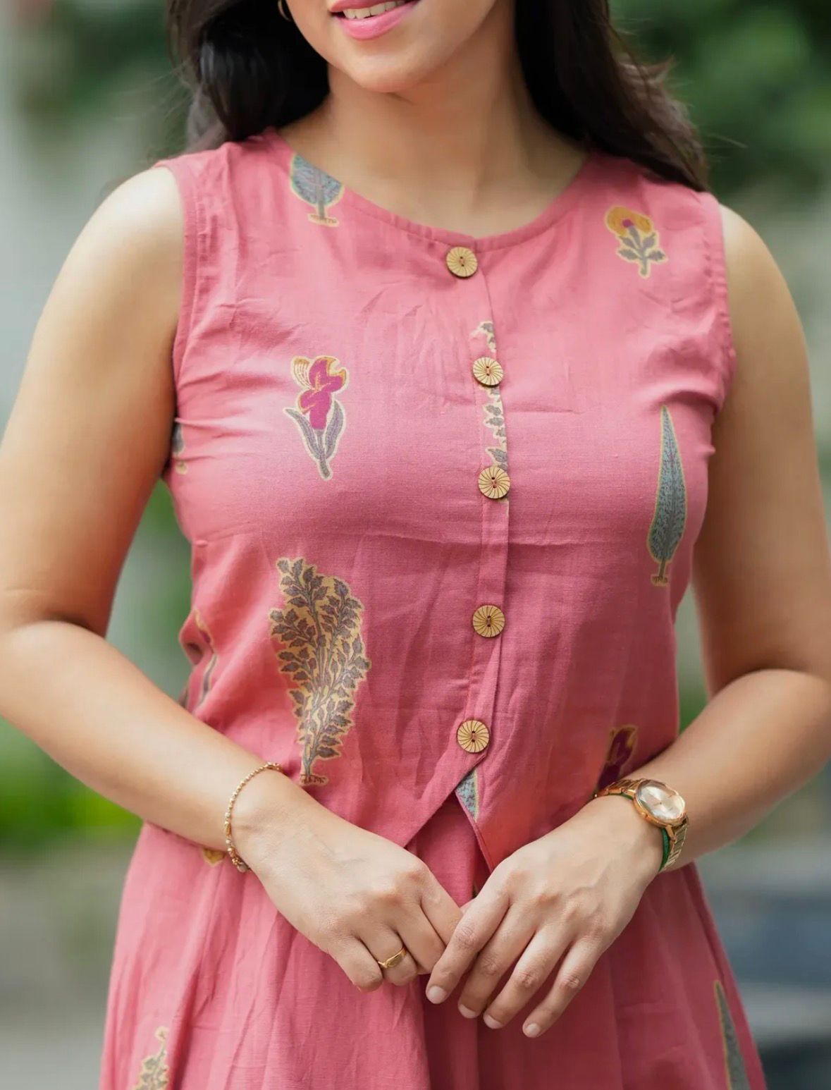 Women’s Rose Pink Tiered Cotton Maxi Dress | Elegant Summer Ethnic Wear