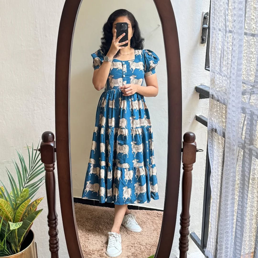 Blue Premium Cotton Midi Dress 🌟