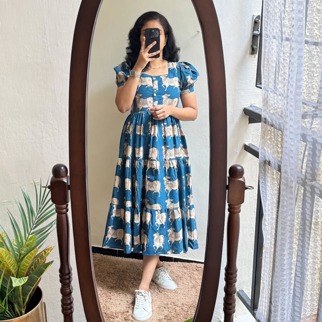 Blue Premium Cotton Midi Dress 🌟