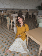 Elegant Yellow V-Neck Kurti with Embroidered Cotton Farshi Pant Set for Women