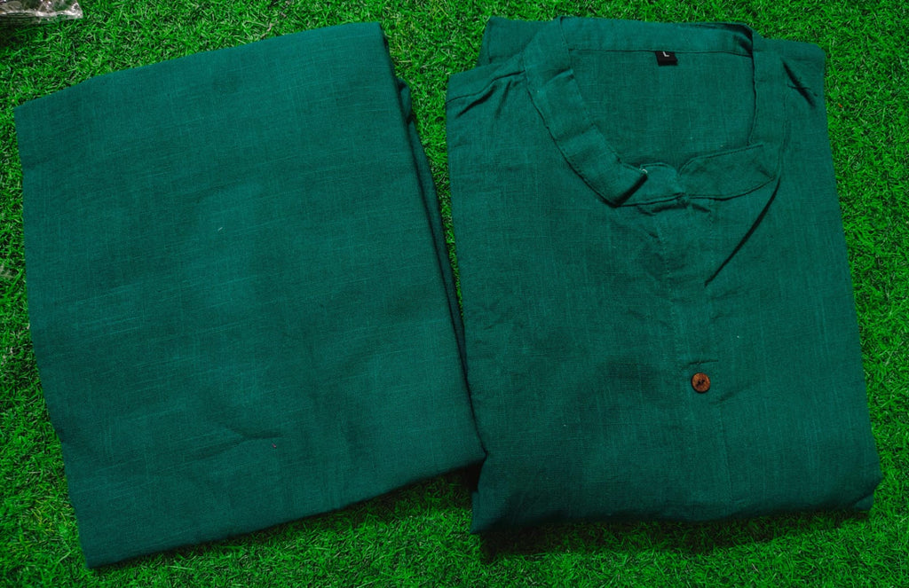Premium Forest Green Hand-Embroidered Cotton Slub A-Line Co-ord Set