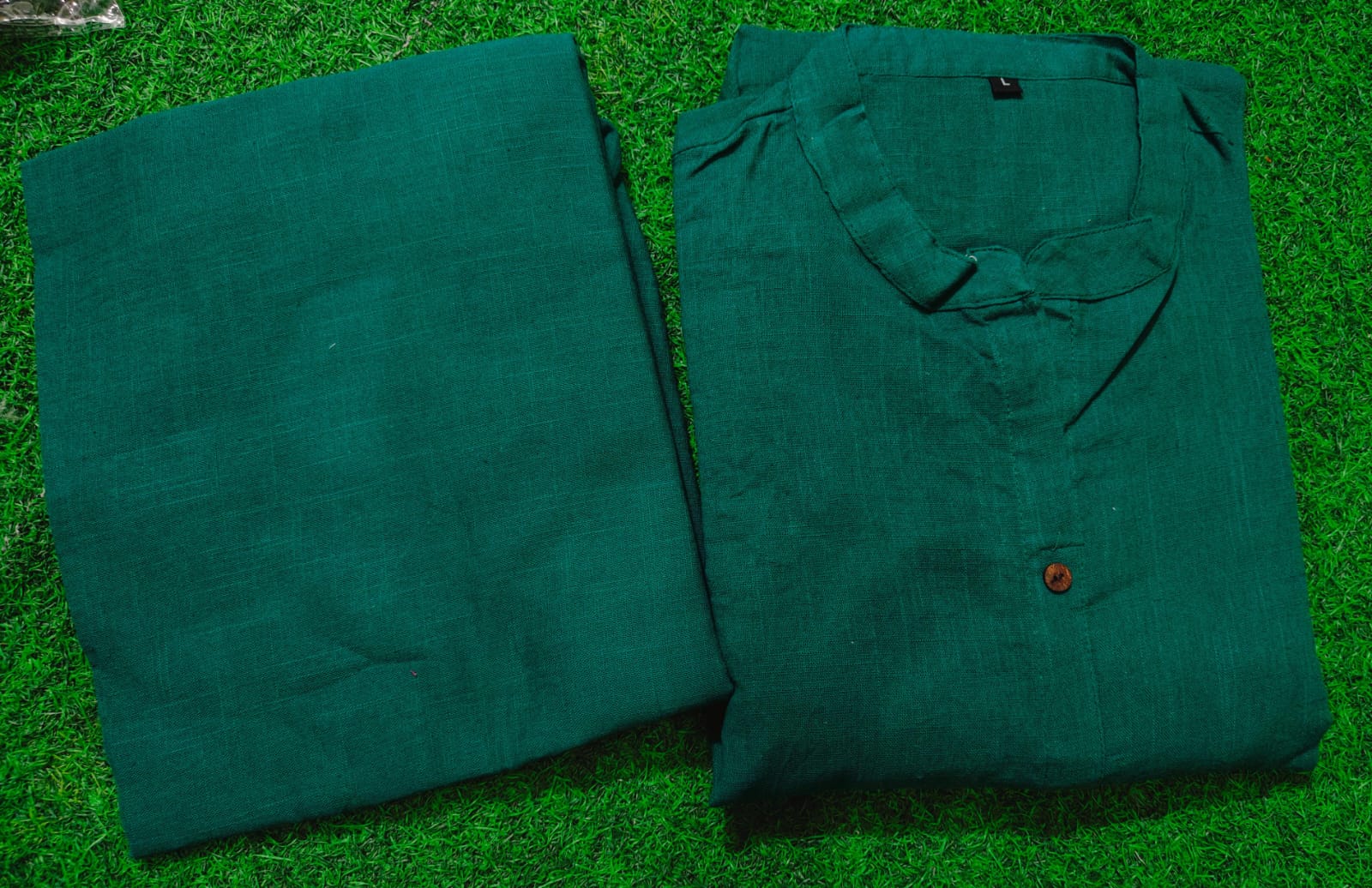 Premium Forest Green Hand-Embroidered Cotton Slub A-Line Co-ord Set
