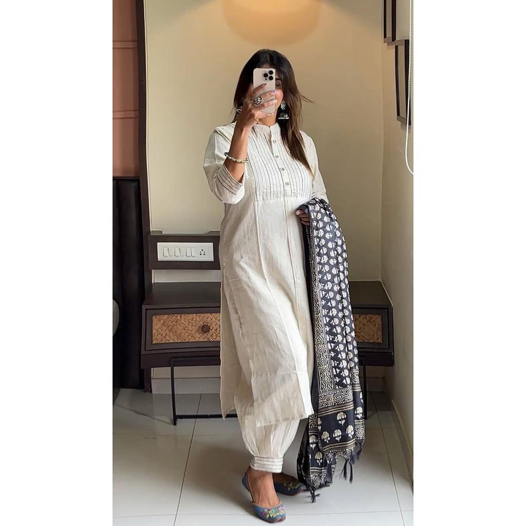 Handloom Khadi Kantha Kurta Set 🖤