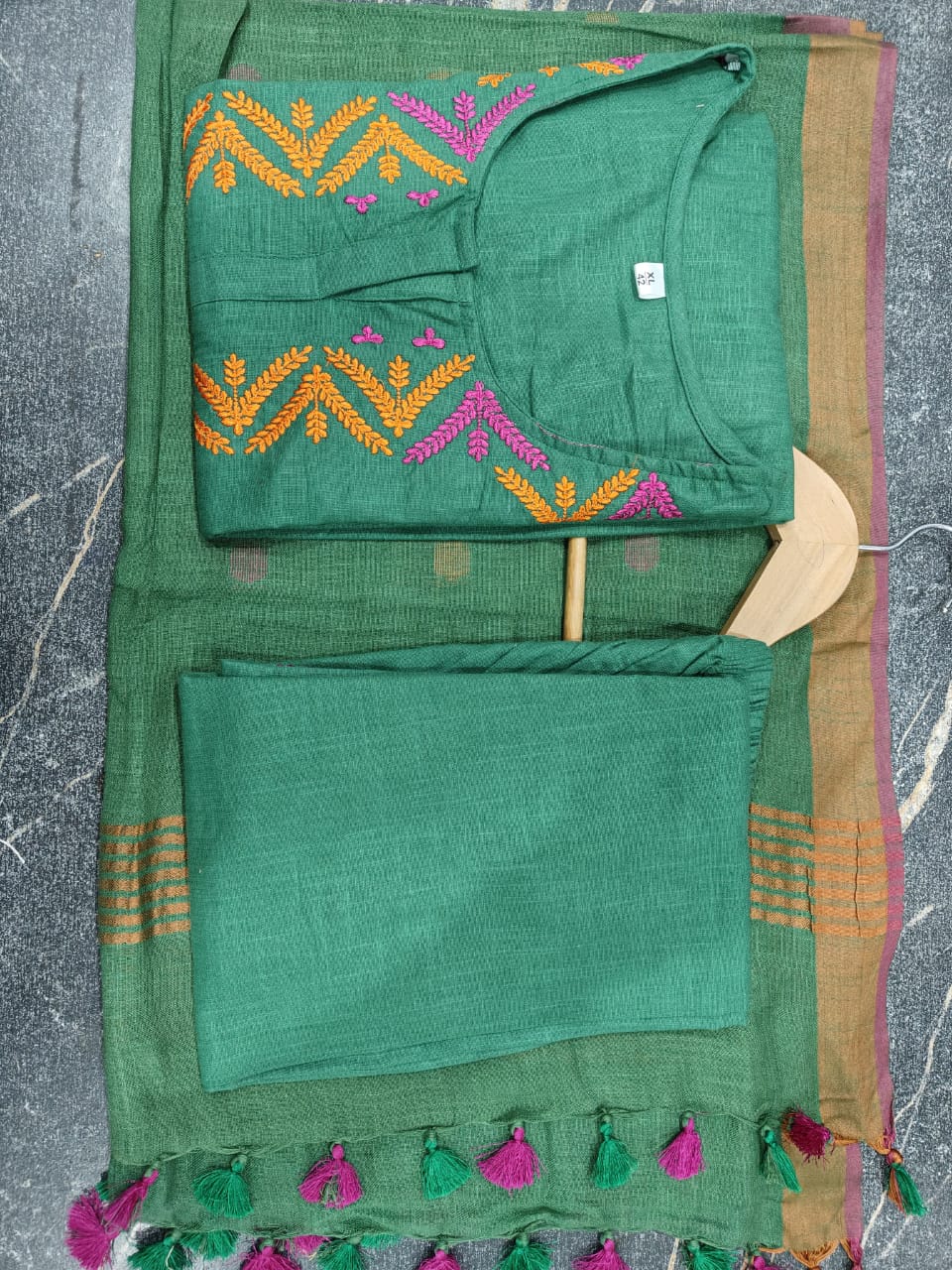Elegant Handloom South Cotton Kurta Pant Dupatta Set for Women | Premium Ethnic Wear in Olive Green