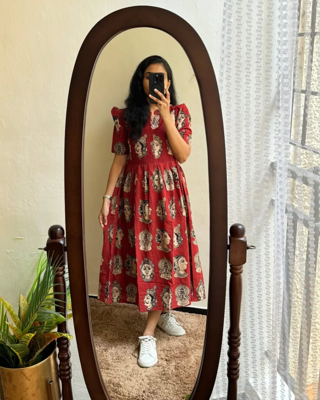 Maroon Premium Cotton Midi Dress 🌟