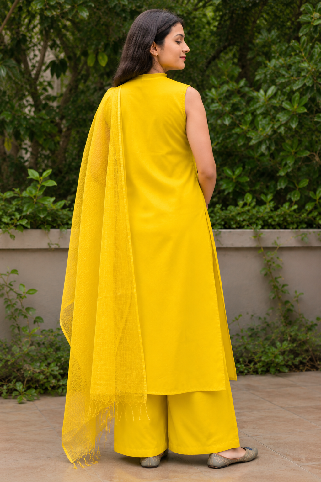 Sunshine Yellow Cotton Kurta Palazzo Set with Dupatta for Women | Elegant Ethnic Wear