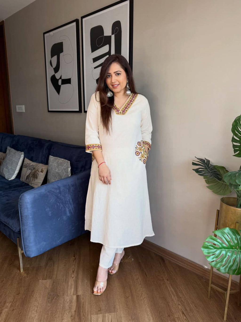 Elegant Ivory Embroidered Kurti Set