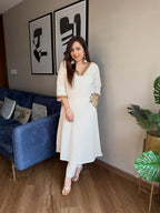 Elegant Ivory Embroidered Kurti Set