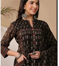 Elegant Black Pure Cotton Anarkali Suit Set