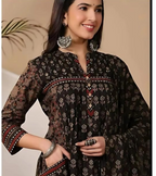 Elegant Black Pure Cotton Anarkali Suit Set