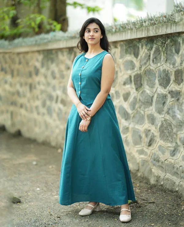 Women’s Teal Blue Sleeveless Co-Ord Set with Flared Palazzo | Summer Wear