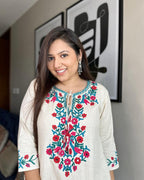 Elegant Off White Floral Embroidered Co-ord Set
