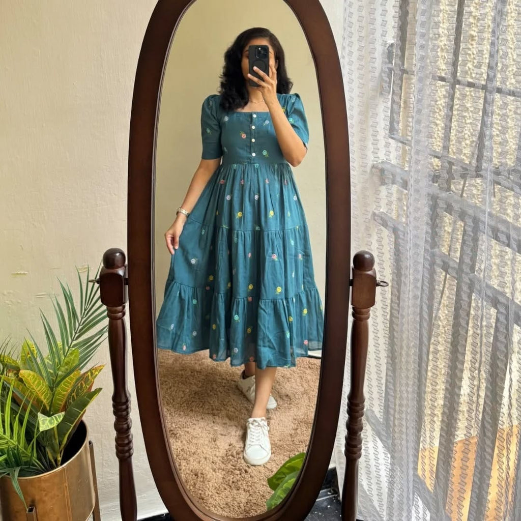Petrol blue Premium Cotton Midi Dress 🌟