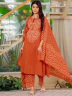 Elegant Orange Bandhani Print Kurta Pant Dupatta Set for Women | Festive Ethnic Wear Collection