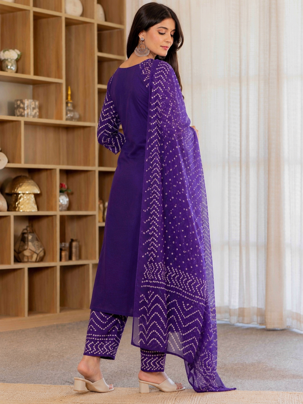 Elegant Purple Bandhani Print Kurta Pant Dupatta Set for Women | Festive Ethnic Wear Collection