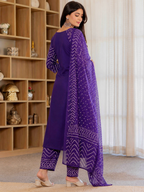 Elegant Purple Bandhani Print Kurta Pant Dupatta Set for Women | Festive Ethnic Wear Collection