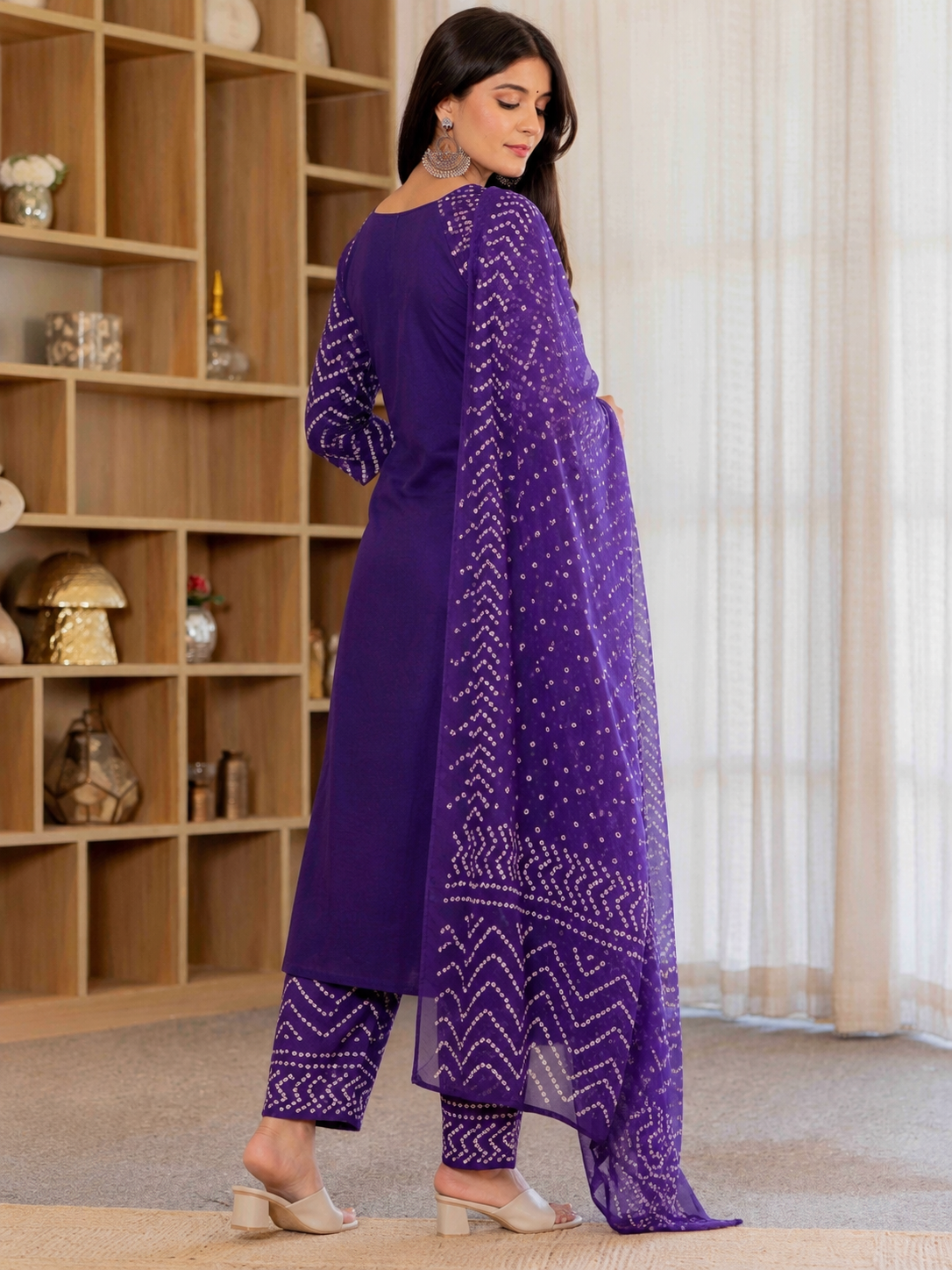 Elegant Purple Bandhani Print Kurta Pant Dupatta Set for Women | Festive Ethnic Wear Collection