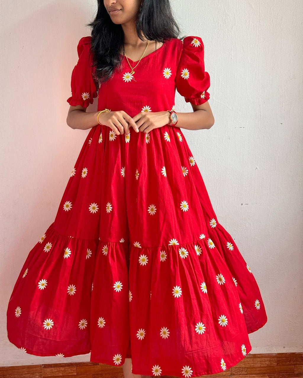Red Premium Cotton Midi Dress 🌟