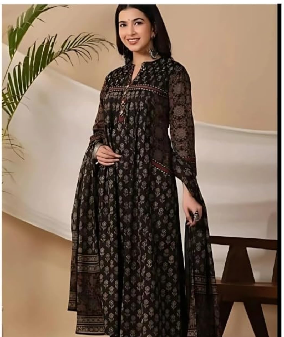 Elegant Black Pure Cotton Anarkali Suit Set