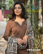 Premium Khadi Silk Kalamkari Printed Dress Material for Women | Embroidered Kurta with Dupatta Set