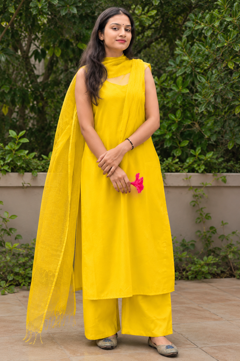 Sunshine Yellow Cotton Kurta Palazzo Set with Dupatta for Women | Elegant Ethnic Wear